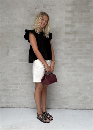 Garment dyed cotton frill sleeve top Sort W0587 Ganni 